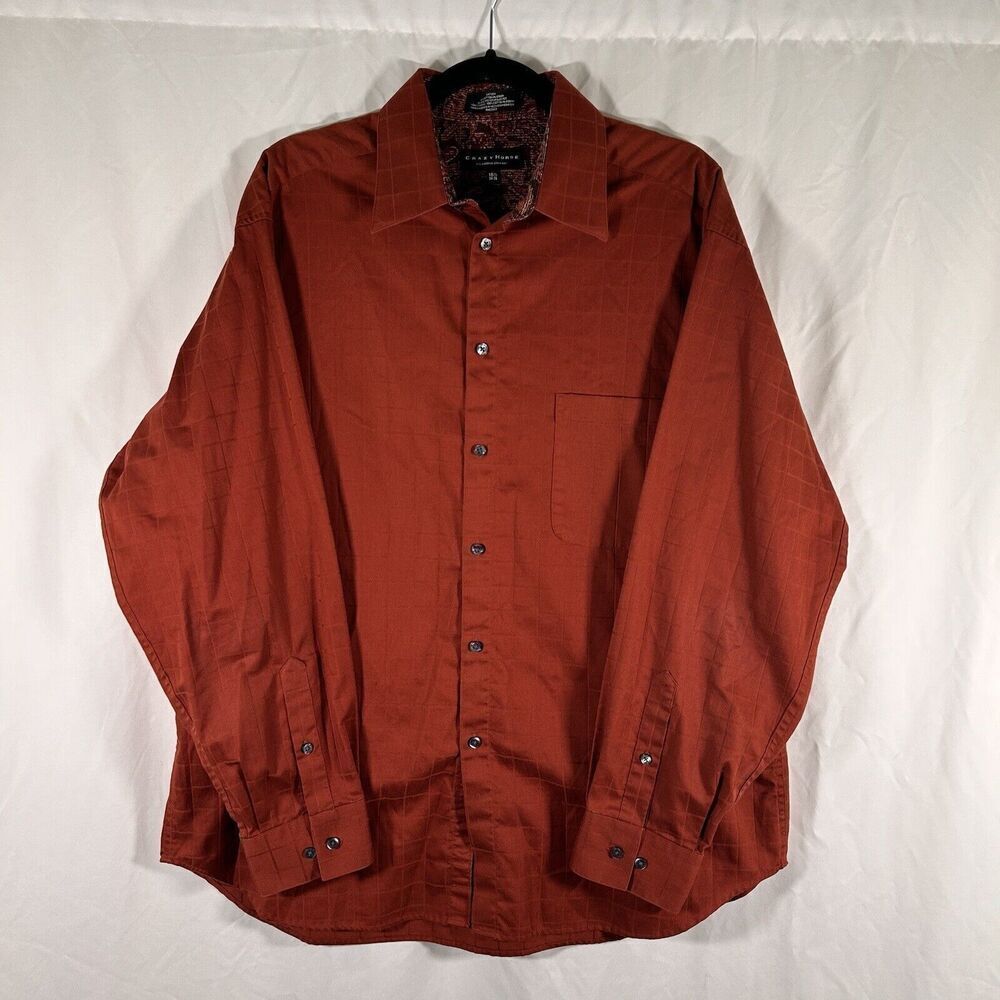 Crazy Horse Dress Shirt Mens 16.5 34/35 Orange Button Up Long Sleeve 100% Cotton